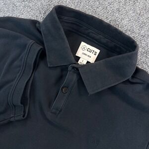 CUTS Men's L Black Prestige Polo Curve Hem Shirt Pima Cotton Casual School Read*